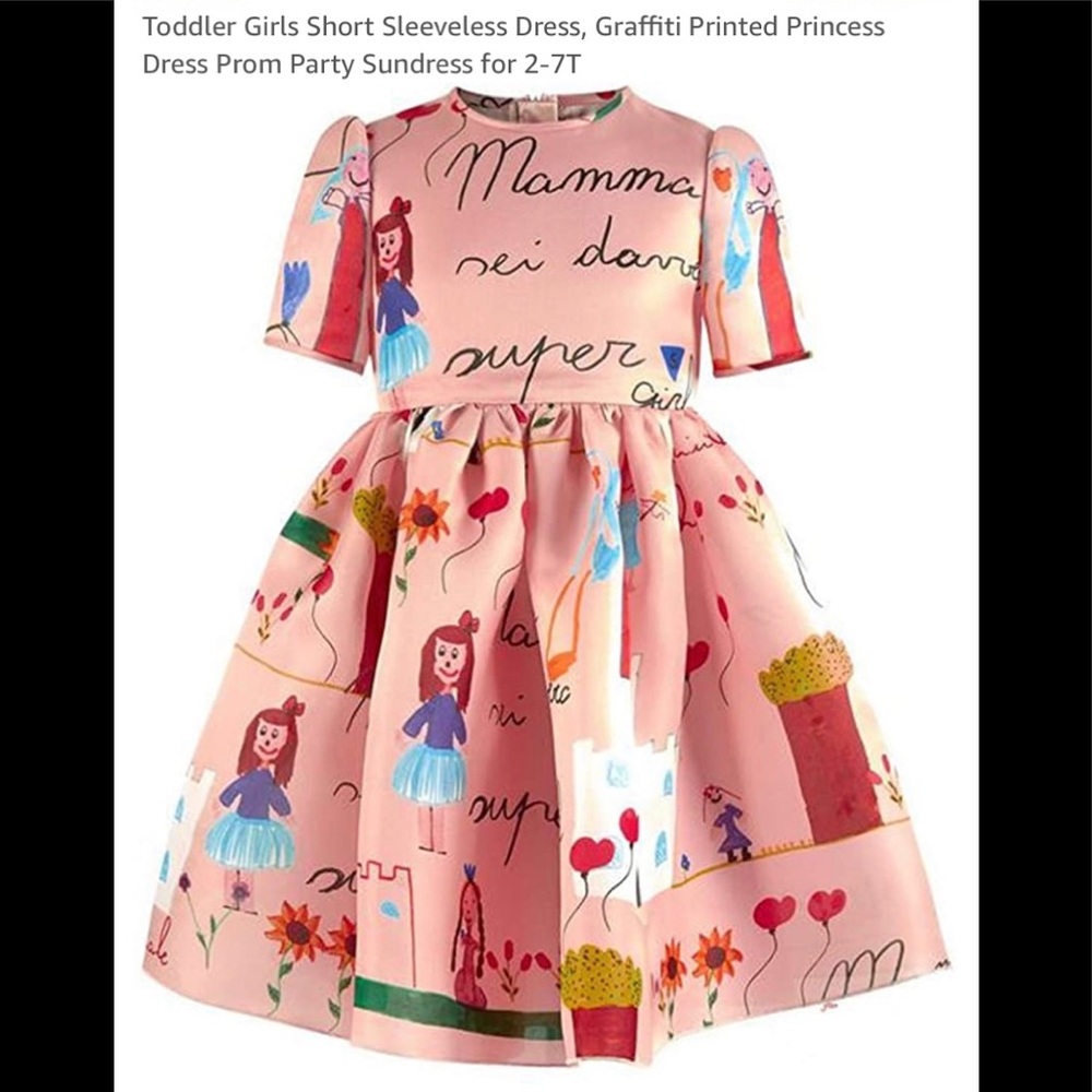 Kimocat Girls Short Sleeve Graffiti Printed Dress